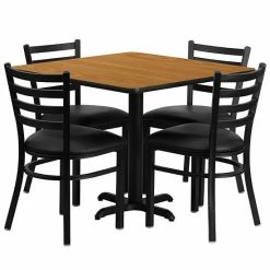 Emma+Oliver Emma And Oliver 36SQ Walnut Table Set-X-Base & 4 Ladder Back Chairs,Black Seat Naturaltopblack -Emma+Oliver shop unnamed file 3284