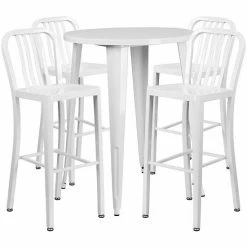 Emma+Oliver Emma And Oliver Commercial Grade 30" Round Red Metal Bar Table Set-4 Vertical Slat Back Stools White -Emma+Oliver shop unnamed file 3290