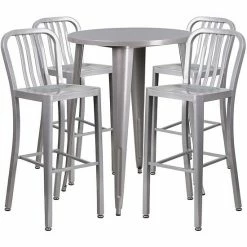 Emma+Oliver Emma And Oliver Commercial Grade 30" Round Red Metal Bar Table Set-4 Vertical Slat Back Stools White -Emma+Oliver shop unnamed file 3292