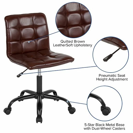 Emma+Oliver Emma And Oliver Home Office Armless Tufted Back/Seat Task Office Chair-Blue Fabric 3 Emma+Oliver Emma And Oliver Home Office Armless Tufted Back/Seat Task Office Chair-Blue Fabric - Image 3
