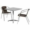 Emma+Oliver Emma And Oliver 27.5" Square Aluminum Table Set-2 Dark Brown Rattan Chairs