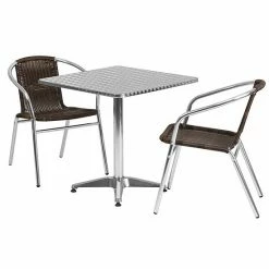 Emma+Oliver Emma And Oliver 27.5" Square Aluminum Table Set-2 Dark Brown Rattan Chairs