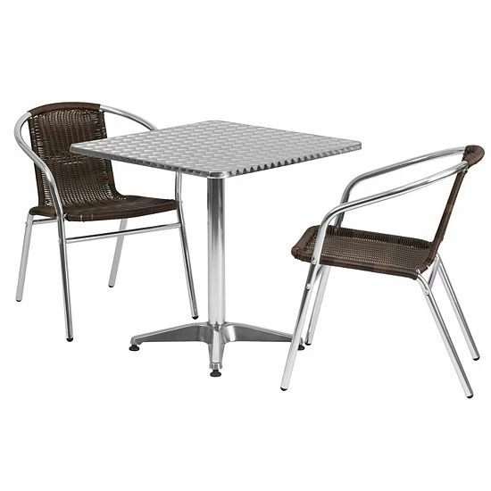 Emma+Oliver Emma and Oliver 27.5" Square Aluminum Table Set-2 Dark Brown Rattan Chairs Emma+Oliver Emma And Oliver 27.5" Square Aluminum Table Set-2 Dark Brown Rattan Chairs -Emma+Oliver shop unnamed file 3301