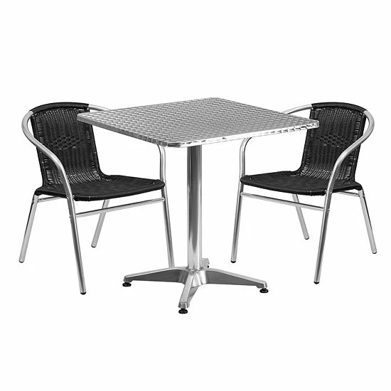 Emma+Oliver Emma and Oliver 27.5" Square Aluminum Table Set-2 Dark Brown Rattan Chairs Emma+Oliver Emma And Oliver 27.5" Square Aluminum Table Set-2 Dark Brown Rattan Chairs -Emma+Oliver shop unnamed file 3307