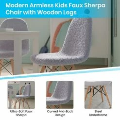 Emma+Oliver Emma And Oliver Children's Dorset Series Gray Faux Sherpa Accent Chair With Beechwood Legs For Bedroom, Play Room And More -Emma+Oliver shop unnamed file 3319