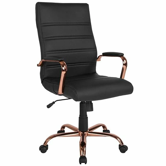 Emma+Oliver Emma And Oliver High Back Black LeatherSoft Executive Swivel Office Chair - Rose Gold Frame/Arms Blackleathersoftchrome 10 Emma+Oliver Emma And Oliver High Back Black LeatherSoft Executive Swivel Office Chair - Rose Gold Frame/Arms Blackleathersoftchrome - Image 10