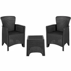 Emma+Oliver Emma And Oliver Dark Gray Faux Rattan Plastic Chair Set With Matching Side Table