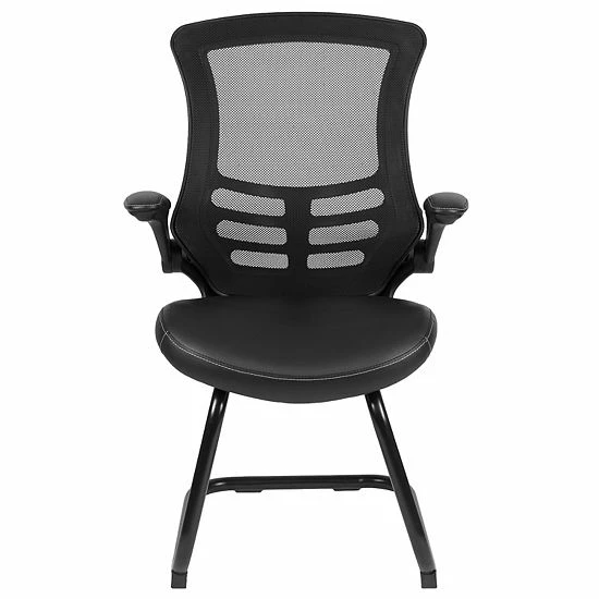 Emma+Oliver Emma And Oliver Black Mesh Sled Base Side Reception Chair With LeatherSoft Seat And Flip-Up Arms 4 Emma+Oliver Emma And Oliver Black Mesh Sled Base Side Reception Chair With LeatherSoft Seat And Flip-Up Arms - Image 4