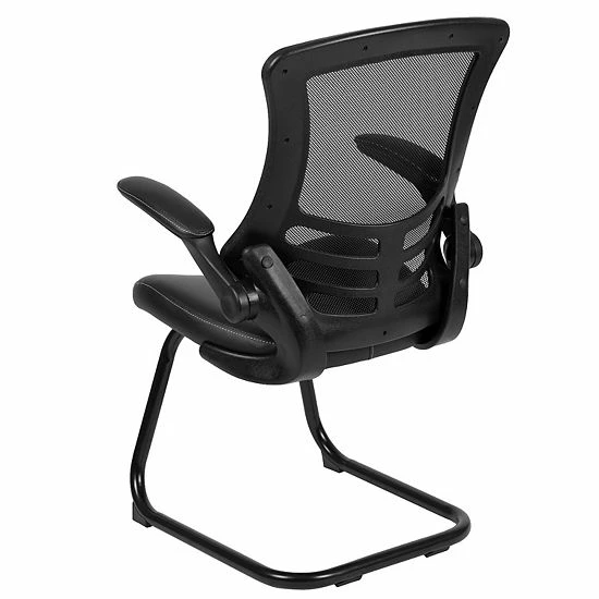 Emma+Oliver Emma And Oliver Black Mesh Sled Base Side Reception Chair With LeatherSoft Seat And Flip-Up Arms 5 Emma+Oliver Emma And Oliver Black Mesh Sled Base Side Reception Chair With LeatherSoft Seat And Flip-Up Arms - Image 5
