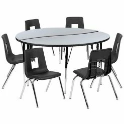 Emma+Oliver Emma And Oliver 60" Circle Wave Activity Table Set With 18" Student Stack Chairs, Grey/Black -Emma+Oliver shop unnamed file 3414