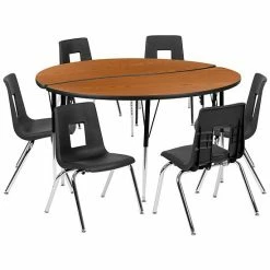 Emma+Oliver Emma And Oliver 60" Circle Wave Activity Table Set With 18" Student Stack Chairs, Grey/Black -Emma+Oliver shop unnamed file 3415