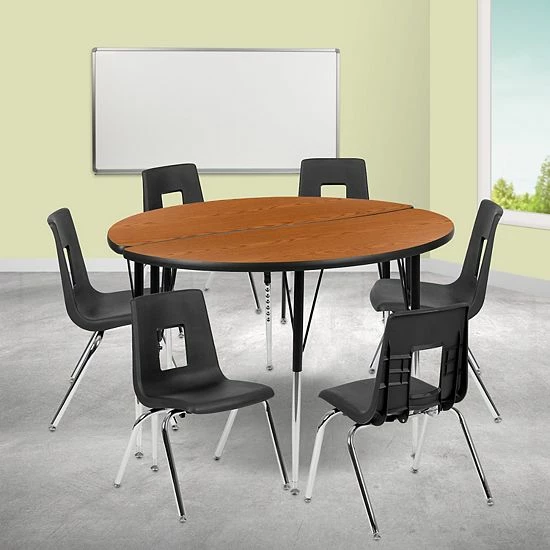 Emma+Oliver Emma and Oliver 47.5" Circle Wave Activity Table Set with 18" Student Stack Chairs, Oak/Black Emma+Oliver Emma And Oliver 47.5" Circle Wave Activity Table Set With 18" Student Stack Chairs, Oak/Black -Emma+Oliver shop unnamed file 3417