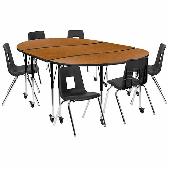 Emma+Oliver Emma and Oliver Mobile 86" Oval Wave Activity Table Set-18" Student Stack Chairs, Oak/Black Emma+Oliver Emma And Oliver Mobile 86" Oval Wave Activity Table Set-18" Student Stack Chairs, Oak/Black -Emma+Oliver shop unnamed file 3435