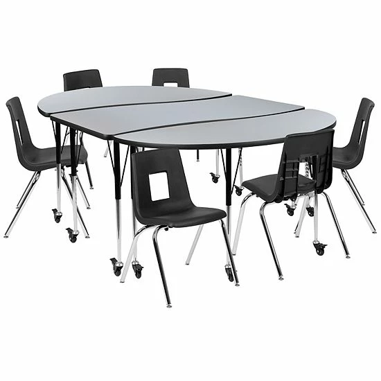 Emma+Oliver Emma and Oliver Mobile 86" Oval Wave Activity Table Set-18" Student Stack Chairs, Oak/Black Emma+Oliver Emma And Oliver Mobile 86" Oval Wave Activity Table Set-18" Student Stack Chairs, Oak/Black -Emma+Oliver shop unnamed file 3436