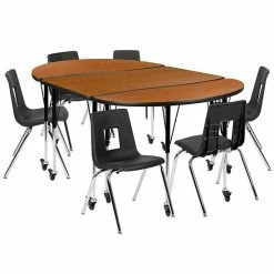Emma+Oliver Emma And Oliver Mobile 76" Oval Wave Activity Table Set-18" Student Stack Chairs, Grey/Black