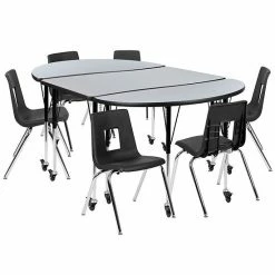 Emma+Oliver Emma And Oliver Mobile 76" Oval Wave Activity Table Set-18" Student Stack Chairs, Grey/Black -Emma+Oliver shop unnamed file 3450