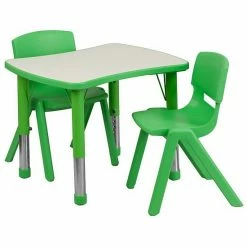 Emma+Oliver Emma And Oliver 21.875"W X 26.625"L Green Plastic Activity Table Set-2 Chairs