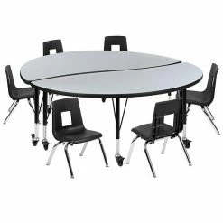 Emma+Oliver Emma And Oliver Mobile 60" Circle Wave Activity Table Set-12" Student Stack Chairs, Grey/Black -Emma+Oliver shop unnamed file 3477