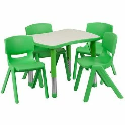 Emma+Oliver Emma And Oliver 21.875"W X 26.625"L Green Plastic Activity Table Set-4 Chairs
