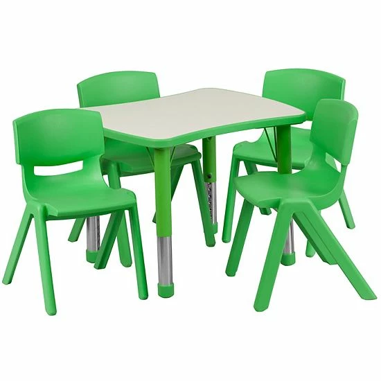 Emma+Oliver Emma And Oliver 21.875"W X 26.625"L Green Plastic Activity Table Set-4 Chairs 1 Emma+Oliver Emma And Oliver 21.875"W X 26.625"L Green Plastic Activity Table Set-4 Chairs
