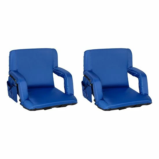 Emma+Oliver Emma And Oliver Set Of 2 Blue Portable Stadium Chairs With Armrests, Reclining Padded Back & Seat, Lightweight Metal Frame & Backpack Straps 7 Emma+Oliver Emma And Oliver Set Of 2 Blue Portable Stadium Chairs With Armrests, Reclining Padded Back & Seat, Lightweight Metal Frame & Backpack Straps - Image 7