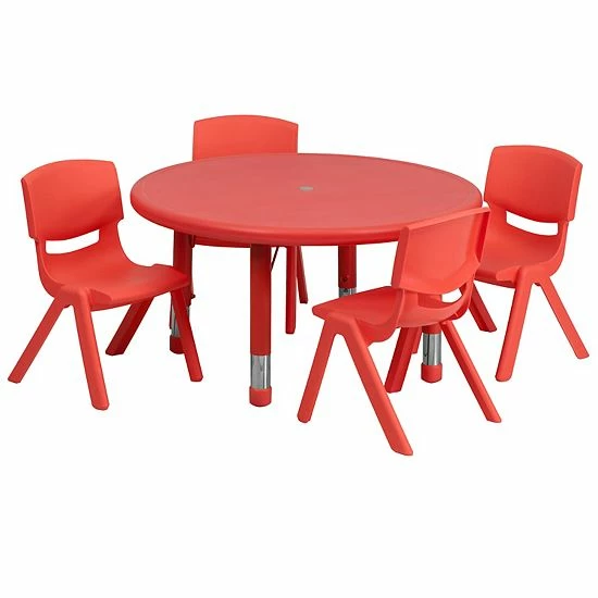 Emma+Oliver Emma And Oliver 33" Round Red Plastic Adjustable Activity Table Set-4 Chairs 1 Emma+Oliver Emma And Oliver 33" Round Red Plastic Adjustable Activity Table Set-4 Chairs
