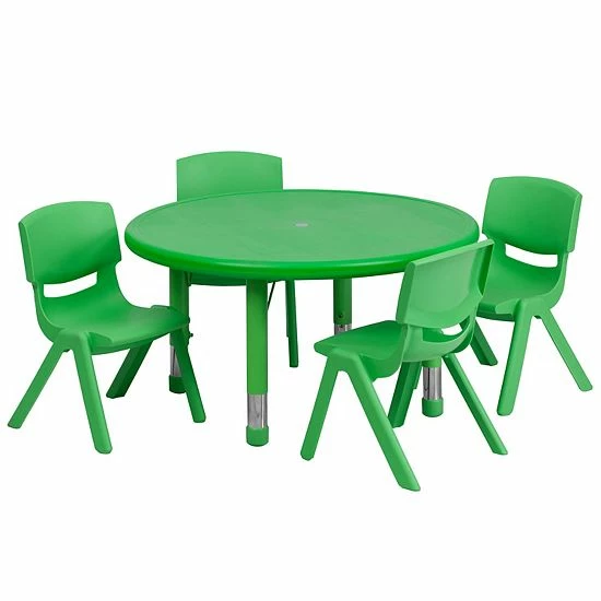 Emma+Oliver Emma And Oliver 33" Round Red Plastic Adjustable Activity Table Set-4 Chairs 4 Emma+Oliver Emma And Oliver 33" Round Red Plastic Adjustable Activity Table Set-4 Chairs - Image 4