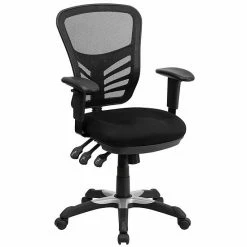 Emma+Oliver Emma And Oliver Mid-Back Black Mesh Multifunction Ergonomic Office Chair With Adjustable Arms