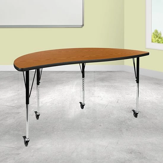 Emma+Oliver Emma And Oliver Mobile 60" Half Circle Wave Flexible Collaborative Oak Adjustable Height Activity Table 2 Emma+Oliver Emma And Oliver Mobile 60" Half Circle Wave Flexible Collaborative Oak Adjustable Height Activity Table - Image 2