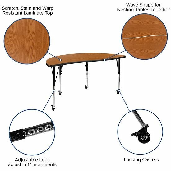 Emma+Oliver Emma And Oliver Mobile 60" Half Circle Wave Flexible Collaborative Oak Adjustable Height Activity Table 3 Emma+Oliver Emma And Oliver Mobile 60" Half Circle Wave Flexible Collaborative Oak Adjustable Height Activity Table - Image 3