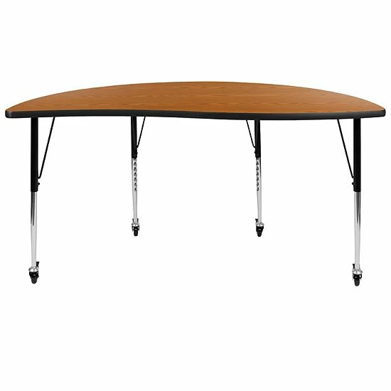 Emma+Oliver Emma And Oliver Mobile 60" Half Circle Wave Flexible Collaborative Oak Adjustable Height Activity Table 4 Emma+Oliver Emma And Oliver Mobile 60" Half Circle Wave Flexible Collaborative Oak Adjustable Height Activity Table - Image 4