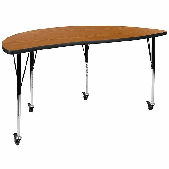 Emma+Oliver Emma And Oliver Mobile 60" Half Circle Wave Flexible Collaborative Oak Adjustable Height Activity Table 6 Emma+Oliver Emma And Oliver Mobile 60" Half Circle Wave Flexible Collaborative Oak Adjustable Height Activity Table - Image 6