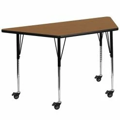 Emma+Oliver Emma And Oliver Mobile Trapezoid Oak Thermal Laminate Adjustable Activity Table
