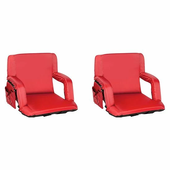 Emma+Oliver Emma And Oliver Set Of 2 Blue Portable Stadium Chairs With Armrests, Reclining Padded Back & Seat, Lightweight Metal Frame & Backpack Straps 8 Emma+Oliver Emma And Oliver Set Of 2 Blue Portable Stadium Chairs With Armrests, Reclining Padded Back & Seat, Lightweight Metal Frame & Backpack Straps - Image 8