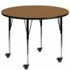 Emma+Oliver Emma And Oliver Mobile 48" Round Yellow Thermal Laminate Adjustable Activity Table Oak