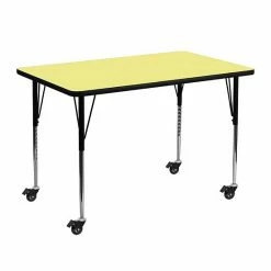 Emma+Oliver Emma And Oliver Mobile 30x48 Oak Thermal Laminate Adjustable Activity Table Yellow