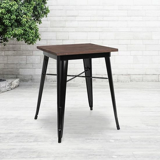 Emma+Oliver Emma And Oliver 23.5" Square Black/Wood Metal Indoor Table 2 Emma+Oliver Emma And Oliver 23.5" Square Black/Wood Metal Indoor Table - Image 2