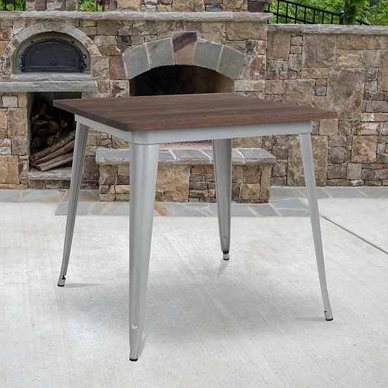 Emma+Oliver Emma And Oliver 31.5" Square Silver/Wood Metal Indoor Table 2 Emma+Oliver Emma And Oliver 31.5" Square Silver/Wood Metal Indoor Table - Image 2