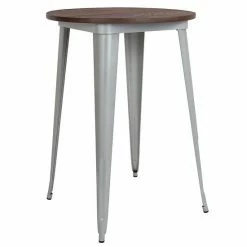 Emma+Oliver Emma And Oliver 30" Round Silver/Wood Metal Indoor Bar Height Table