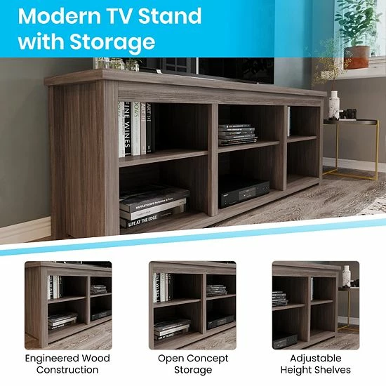 Emma+Oliver Emma and Oliver Sienna Cube Style TV Stand for up to 80" TV's in Gray Wash Oak Finish - 65" Media Console with 6 Open Storage Shelves Emma+Oliver Emma And Oliver Sienna Cube Style TV Stand For Up To 80" TV's In Gray Wash Oak Finish - 65" Media Console With 6 Open Storage Shelves -Emma+Oliver shop unnamed file 3823