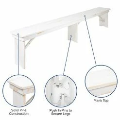 Emma+Oliver Emma And Oliver 8' X 12" Antique Rustic White Solid Pine Folding Farm Bench - Portable Bench -Emma+Oliver shop unnamed file 3835