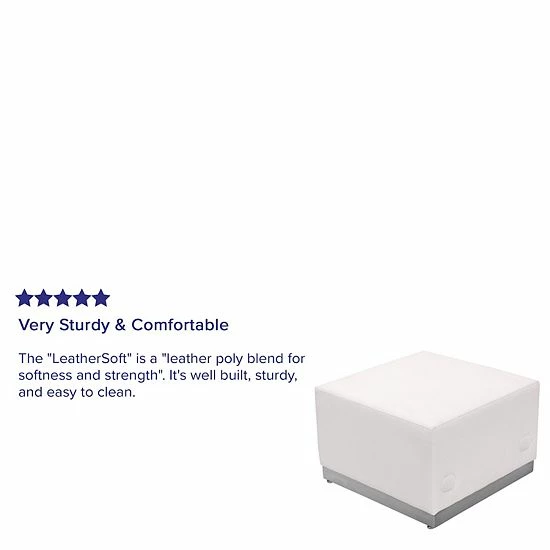 Emma+Oliver Emma And Oliver White LeatherSoft Ottoman With Brushed Stainless Steel Base Melrose White 3 Emma+Oliver Emma And Oliver White LeatherSoft Ottoman With Brushed Stainless Steel Base Melrose White - Image 3