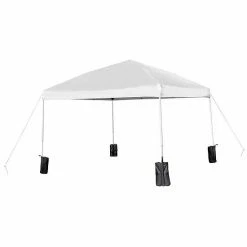 Emma+Oliver Emma And Oliver Ukko White 10'x10' Weather Resistant, UV Coated Pop Up Canopy Tent With Sandbags And Wheeled Case
