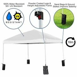 Emma+Oliver Emma And Oliver Ukko White 10'x10' Weather Resistant, UV Coated Pop Up Canopy Tent With Sandbags And Wheeled Case -Emma+Oliver shop unnamed file 3878