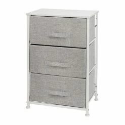 Emma+Oliver Emma And Oliver 3 Drawer Vertical Storage Dresser With White Wood Top & Gray Fabric Pull Drawers Whitegray