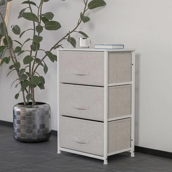 Emma+Oliver Emma And Oliver 3 Drawer Vertical Storage Dresser With White Wood Top & Gray Fabric Pull Drawers Whitegray 2 Emma+Oliver Emma And Oliver 3 Drawer Vertical Storage Dresser With White Wood Top & Gray Fabric Pull Drawers Whitegray - Image 2