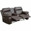 Emma+Oliver Emma And Oliver Brown LeatherSoft 2-Seat Reclining Theater Unit-Curved Cup Holders
