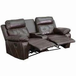 Emma+Oliver Emma And Oliver Brown LeatherSoft 2-Seat Reclining Theater Unit-Curved Cup Holders