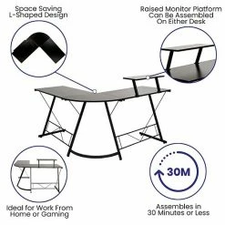 Emma+Oliver Emma And Oliver L-Shaped Computer Black Desk, Gaming Desk, Home Office Desk, Black Frame Blackblack -Emma+Oliver shop unnamed file 396