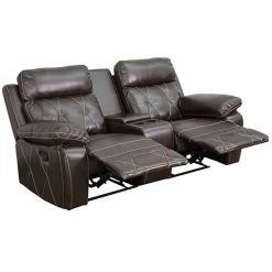 Emma+Oliver Emma And Oliver Black LeatherSoft 2-Seat Reclining Theater Unit-Straight Cup Holders